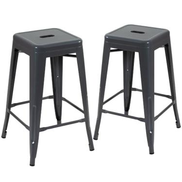 Imagem de Kit 2 Banquetas Médias Iron Tolix 66 Cm Cinza Escuro Cinza-escuro
