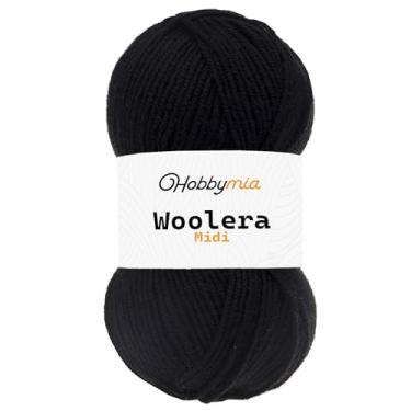 Imagem de HobbyMia Fio de lã midi Woolera - 100 g / 186 jardas - (4) peso penteado - 75% acrílico, 25% lã (preto, 1 novelo)