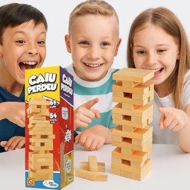 Imagem de Jogo Caiu Perdeu 54 Peças Torre de Madeira MDF Interativo Educacional de Montar Infantil Brinquedo Criança Familia Jogos de Mesa Pais&Filhos