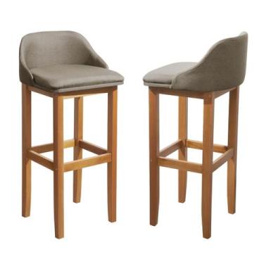 Imagem de Kit 2 Banquetas Balcão Estofada Realeza 100cm Madeira Eucalipto - Marr