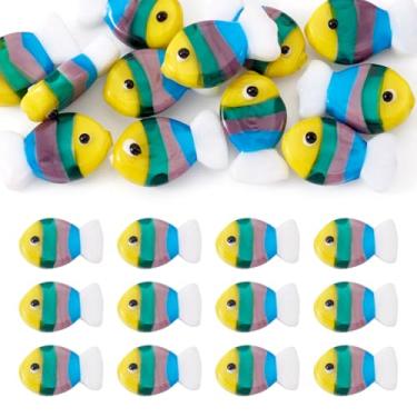 Imagem de FASHEWELRY 12 peças de contas de peixe feitas à mão com contas de vidro de cristal listradas amarelas contas de pesca com desenho animado oceano animais marinhos contas para fazer joias, pulseira faça