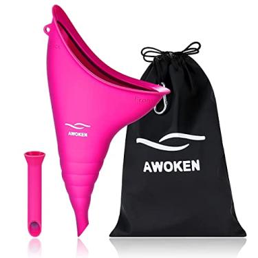 Imagem de AWOKEN Dispositivo de micção feminina, silicone reutilizável, urinol feminino, funil de urinol feminino para fazer xixi em pé, mictório feminino com sacos de cordão para viagens e acampamento ao ar