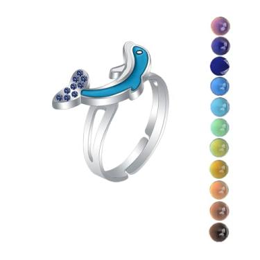 Imagem de AINILOVE Anéis de humor femininos luminosos que mudam de cor, anel de humor com cristais de pedra preciosa dinossauro/tartaruga/borboleta/paz/coração/girassol/golfinho/unicórnio, presentes de festa de