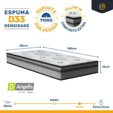 Imagem de Cama Box Baú com Colchão Espuma D33 Pillow In Anjos Ortosleep + Auxiliar Unique Solteiro 88cm