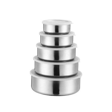 Imagem de Kit 5 Potes Tigelas Inox Guarda Alimento Bowl Saladeira Jogo Vasilha Com Tampa