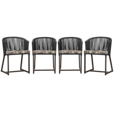 Imagem de 4 Cadeiras De Jantar Noronha Marrom Corda Náutica E6 Trama Preto