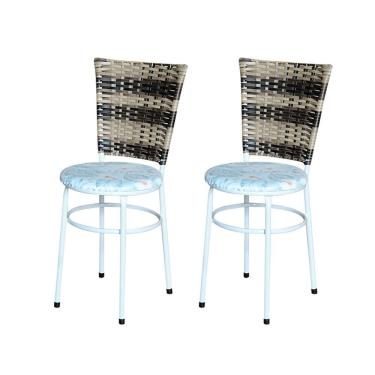 Imagem de 2 Cadeiras Branca Para Cozinha Hawai Cappuccino Premium Assento Floral Cor:floral Gelo