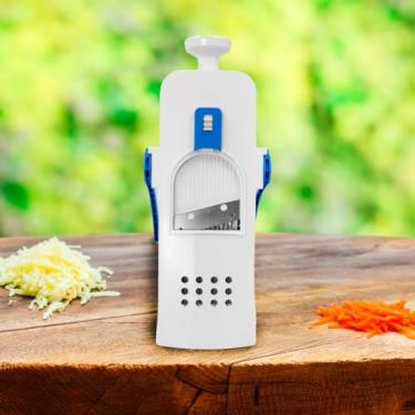 Imagem de Cortador Mandoline Fatiador de Legumes, Verduras e Frutas, Lâminas em Aço Inox, Dobrável (Azul)