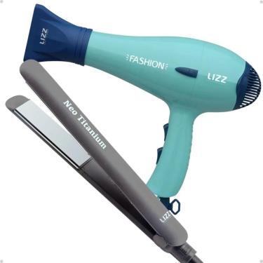 Imagem de Kit Lizz: Secador Fashion Verde 2200w 220v e Prancha Neo Titanium Cinza 230°C Bivolt