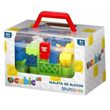 Imagem de Maleta com Blocos de Montar Cubic Jr Coloridos 60 pçs BR2347 - Multikids