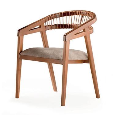 Imagem de Cadeira Coss Ozki Com Braço 78 Cm (altura) Madeira Eucalipto Cedro Tecido Bege Corda Couro Reconstit