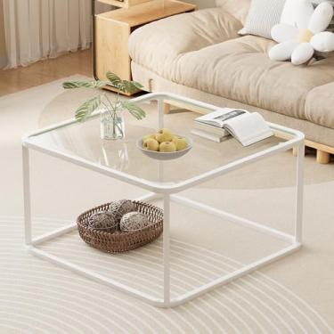 Imagem de Mesa de café, mesas quadradas minimalistas para sala de estar, mesa central moderna para escritório ou espaço pequeno, estrutura de metal resistente, fácil montagem, 26,4 x 26,4 x 15,7 polegadas