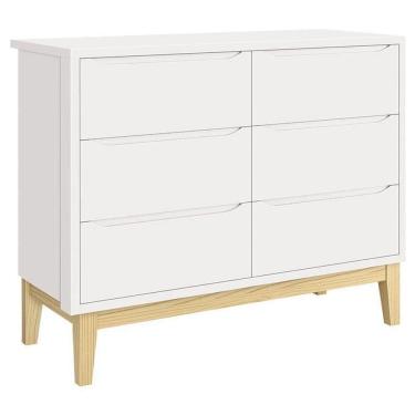 Imagem de Cômoda Infantil 6 Gavetas Classic Branco Acetinado Com Pés Natural ? Reller