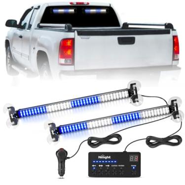 Imagem de Nilight Barra de luz estroboscópica de 144 LED azul e branca com controlador 2 em 1 automotivo aviso de emergência piscando luzes de para-brisa da polícia para carros, reboque, caminhões, veículos de