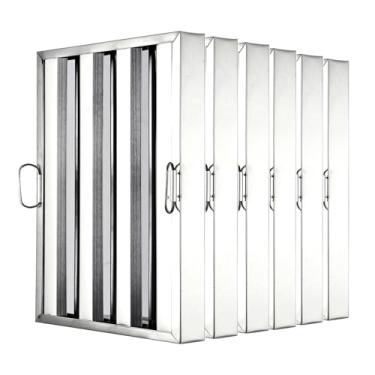 Imagem de EcoExplorer Filtros de capô comercial 49,5 x 39,4 cm x 4,8 cm | Aço inoxidável 430 com 3 ranhuras | Filtros de exaustor para exaustores de cozinha de restaurante | Pacote com 6