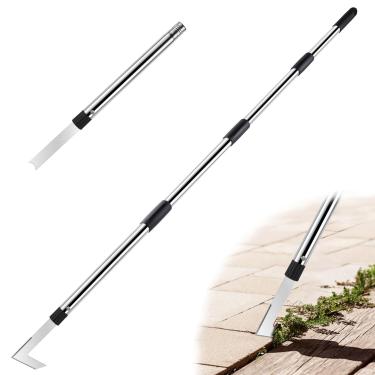 Imagem de LAWFYMORI Conjunto de 2 ferramentas de remoção de rachaduras, ferramenta de remoção de ervas daninhas de alça longa de 150 cm para removedor de ervas daninhas de jardinagem, extrator manual de
