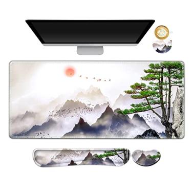 Imagem de AIMSA Conjunto Grande De Mouse Pad Gamer, Suporte Para Apoio Pulso Teclado + Descanso Almofada Estendido, Tapete Ergonômico Espuma Viscoelástica Mesa, 35 X 15,7 Pol., Base Antiderrapante (Pine Tree