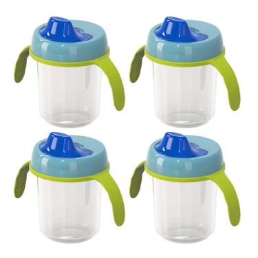 Imagem de Kit 4 Copo Infantil Criança Bebe Transição 350ml Reforçado Com Alças E Tampa Higiênica (Azul)