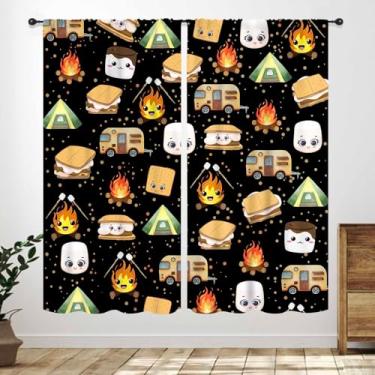 Imagem de Cortinas de cozinha Happy Camper, trailer, desenho animado, animal, urso, floresta, fazenda, tema de acampamento, crianças, berçário, quarto, sala de estar, banheiro, janela, tratamentos 53 cm L x 137