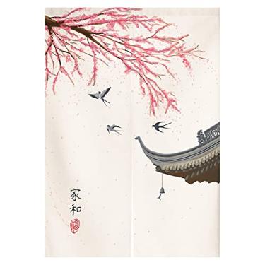 Imagem de Cortina de porta japonesa Noren Tapeçaria Tradicional Chinesa Flor de Cerejeira Pintura Tinta Cortina Divisória de Quarto, 84 x 89 cm