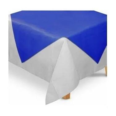 Imagem de Kit 10 Toalhas de mesa festa TNT 1x1m + 10 Cobre Manchas 70x70cm - Para Decoração De Festas, casamentos(Branco c/Azul Escuro,10 Toalhas + 10 Cobre Manchas)