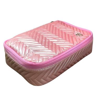 Imagem de Bolsa Necessaire Estilo Matelassê Chevron Metálico Cor:rosa