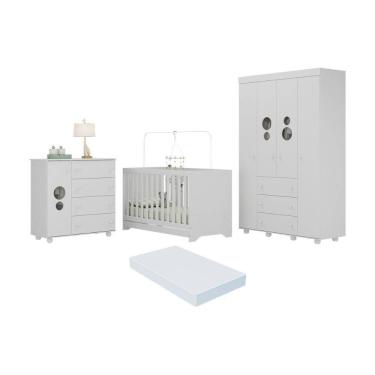 Imagem de Quarto Infantil Completo Com Berço 3 Em 1 Com Colchão Incluso Multimóveis Mp4384 Branco
