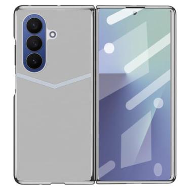 Imagem de LYJSMGZ Capa de couro para Samsung Galaxy Z Fold 7, capa de telefone fina com design de linha, protetor de tela masculina e feminina, capa de negócios elegante, cinza, dobra 7