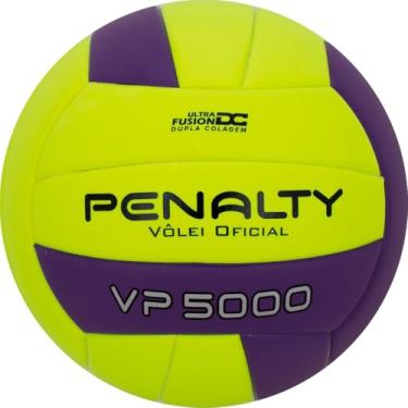 Imagem de Bola de Vôlei Penalty VP 5000 Oficial Amarela Roxa | Bola Profissional Indoor Sem Costura Ultra Fusion Câmara Butil Airbility 6D Couro Sintético PU Macia e Resistente | Treino e Jogo