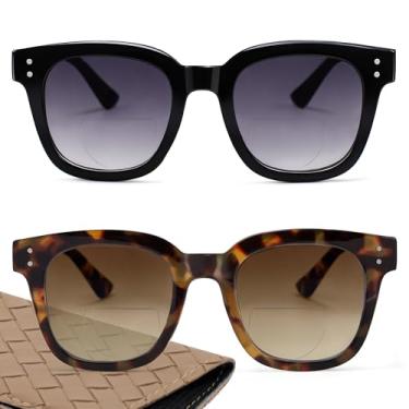 Imagem de Madison Avenue Pacote com 2 óculos de sol de leitura bifocais quadrados grandes para mulheres, óculos de sol chiques femininos com proteção UV400, Preto/Demi, M