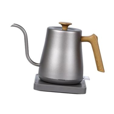Imagem de IEUDNS Chaleira elétrica de pescoço de ganso, aço inoxidável, portátil, prática e resistente, 0,8 L, aquecimento rápido para ferver água quente, despejar, Grão de Madeira Prateada