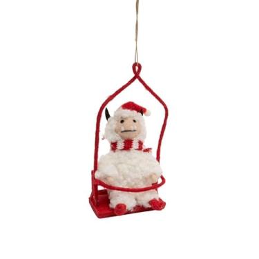 Imagem de The Bridge Collection Enfeite de Natal Felt Yeti On Ski Lift – Lindo enfeite de esqui de inverno de feltro Yeti com cachecol vermelho e chapéu