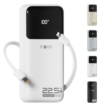 Imagem de Power Bank 20000mAh, Carregadores Portáteis, Bateria de Carregamento Rápido com Cabo de Saída USB-C (22,5 W) e iOS (10 W) Integrado, Compatível com iPhone, Android, Samsung Etc (Branco)