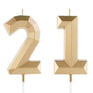 Imagem de Vela de aniversário de 21 anos, número dourado, 21 velas, design 3D, enfeite de bolo, decoração de feliz aniversário, para mulheres, homens, casamento, aniversário, celebrações, artigos de festa