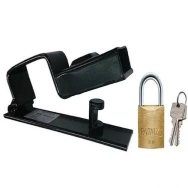 Imagem de Trava De Portão Preto N3 + Cadeado Cr30mm 2 Chaves Papaiz