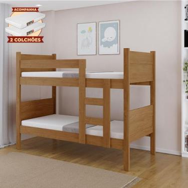 Imagem de Beliche Resistente Fortaleza em Mdf Vira 2 Camas Solteiro Amêndoa com 