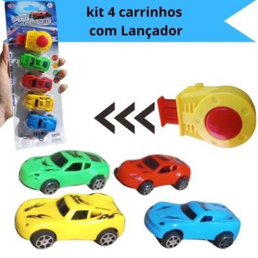 Imagem de Kit 4 Carrinhos de Plástico com Lançador - Brincadeira Empolgante e Di