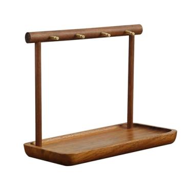 Imagem de UxicRuya Suporte organizador de joias, suporte de mesa, porta-chaves de madeira rústica, gancho para pendurar acessórios de cabelo, colares e pingentes