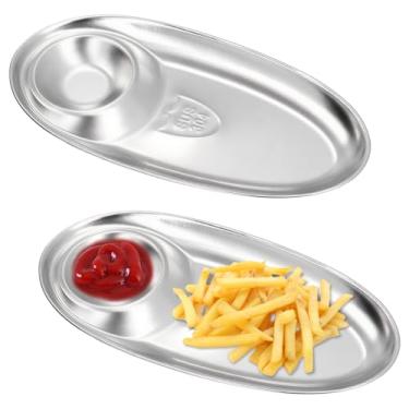 Imagem de Conjunto de 2 travessas de servir batatas fritas e molho, bandejas de festa divididas, tigela de lanche, prato reutilizável de bolinho para lanche, sobremesa, salada