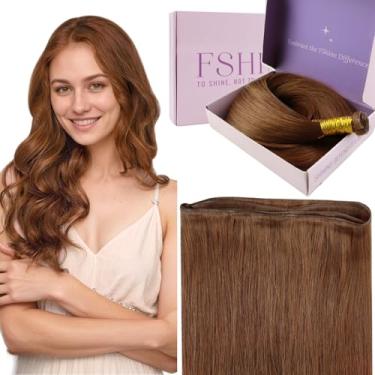 Imagem de Fshine Genius Weft Extensões de cabelo humano real Cor # 330 Extensões de cabelo de cobre 14 polegadas 50g Auburn Sew in Hair Extensions Remy Extensões de cabelo humano Natural Cabelo Genius Trama