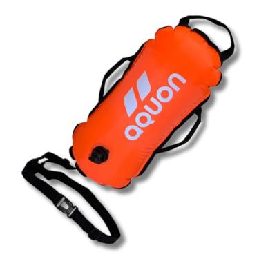 Imagem de Aquon Boia de Segurança para Natação em Águas Abertas, 20L, Laranja e Verde Neon, Nylon com PVC, 50x20cm, Cinto Ajustável, Alta Visibilidade, Flutuante (Laranja)