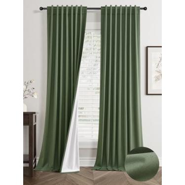 Imagem de Cortinas blackout de linho verde-oliva com 2 painéis, 2 painéis, para sala de estar, quarto, redução de ruído térmico, 100% preto, cortinas de linho, escurecimento do quarto, 246 cm, aba traseira