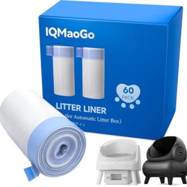 Imagem de 60 sacos resistentes para caixa de areia para gatos – Compatível com Neakasa M1 e PetPivot AutoScooper 11 caixa de areia autolimpante de topo aberto, 3 mm de espessura, sacos de lixo com cordão à