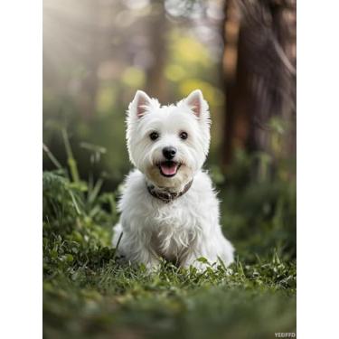 Imagem de YEEIFFD Pintura de pontos de diamante West Highland White Terrier 5D arte de diamante DIY kits de contas redondas completas pedras preciosas por número mosaico artes e artesanato para sala de estar