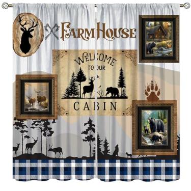 Imagem de AAVEUP Cortinas de caça urso veado vintage rústica fazenda treliça floresta caça chalé madeira vida selvagem janelas tratamentos para cozinha fazenda sala de estar quarto 106,7 x 114,3 cm