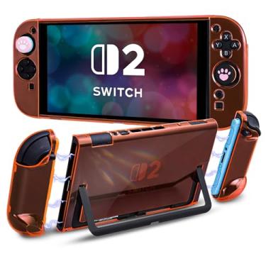Imagem de DLseego Capa rígida protetora para Nintendo Switch 2 (2025), capa fina de PC para Joy Con, controle JoyCon destacável à prova de choque e resistente a arranhões, 4 polegares, transparente - laranja