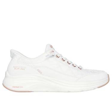 Imagem de Skechers Tênis feminino de espuma de contorno confortável Golden Hour Hands Free Slip-ins, Ouro rosa branco, 35