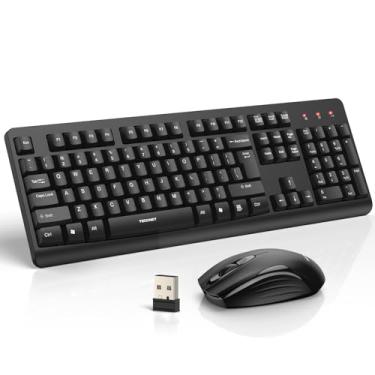 Imagem de TECKNET Combo de teclado e mouse sem fio, teclado e mouse ergonômicos silenciosos de tamanho completo, bateria de longa duração, mouse óptico, resistente a derramamentos, teclado sem fio sem atraso de