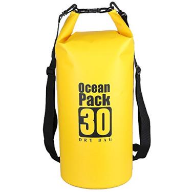 Imagem de Mochila impermeável Sportmusies 10L/20L/30L, mochila roll-top Keep Gear Dry para caiaque, rafting, barco, natação, acampamento, caminhada, pesca, Yellow/30 Liters, 30 Liters