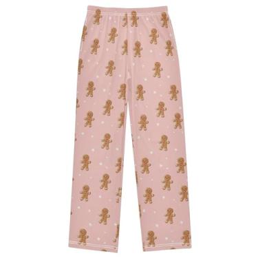Imagem de Pfrewn Calça de pijama infantil de Natal e inverno rosa homem de gengibre biscoitos de Natal pijama pijama lounge calcinha G